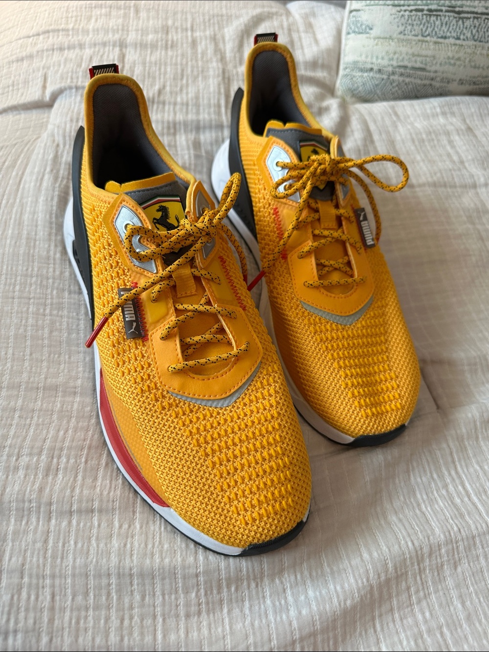 Puma Yellow Knit Athletic Sneakers with Red Accents